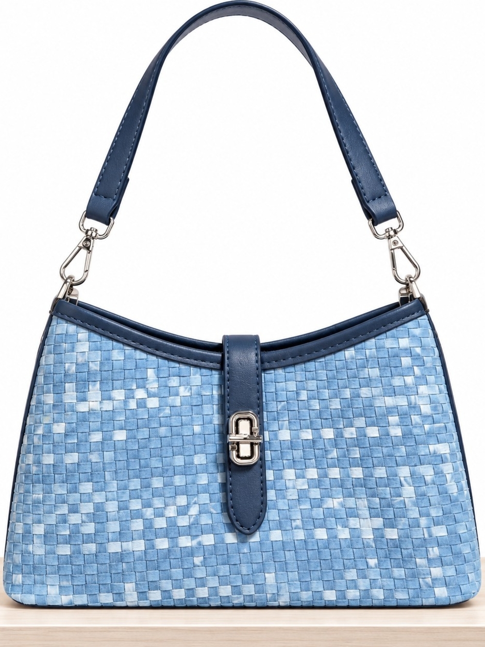 Blue Woven Shoulder Bag - Classic Women's Handbag